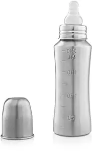 KINDAR CARE Baby's Food Grade Plastic, Silicone Feeding Bottle | Multicolor-09 | Pack of 1 | 240 Ml