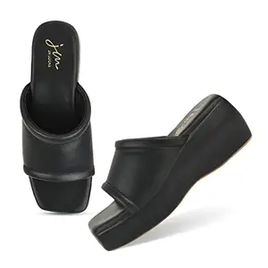 JM LOOKS Casual Wedges Sandals Black Solid Comfortable Sole For Womens & Girls