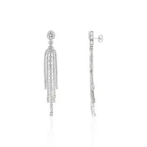 METALM Diamond Long Tassel Earrings- 925 Sterling Silver Earrings- Perfect Wedding Earrings for Women- Drop Prom Earrings- Bridal Gifts (CSJ147)