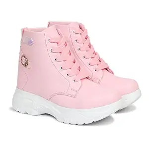 HimQuen Women Fashion Comfortable Leather Material PVC Rubber Sole Outer Mesh Lace-Up Anti-Slip Water Resistant Outdoor Sports Shoes Size: 3 Color: Pink 9212-PK-36