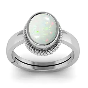 LMDPRAJAPATIS 11.25 Ratti/12.00 Carat Natural Certified Panchdhatu White Opal Gemstone Silver Adjustable Ring For Men And Women