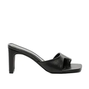 shoexpress Women's Solid Slip-On Sandals with Block Heels, Black, 7.5