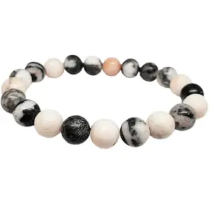 Lady Works Natural Zebra Jasper 8mm Round Shape Smooth Cut Beads 7.5 Inch Stretchable Bracelet For Men & Women. Unisex Bracelet For Healing, Meditation, Prosperity, Gift & Luck|LW_BRST_00061_7.5