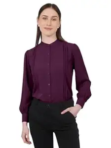 MRSWEARS Women's Regular Fit Pleated Cotton Blend Button Down Formal Shirts