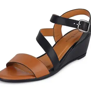 LOUIS STITCH Stylish Wedge Heel Sandals for Women – Dual Color Striped Design, Fashionable & Comfortable Heels for Women & Girls – Latest Collection for Everyday Wear, (LSOF-LD01-WGJBTN104)