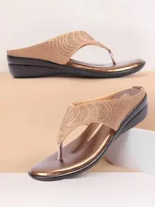 Picktoes PT-S135 Women's Gold Synthetic Leather Casual Heel Sandal