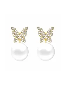 Kairangi Earrings For Wonen Butterfly Shaped Crystal Studded Pearl Drop Earrings For Women and Girls