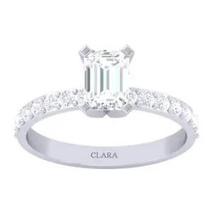 Clara Made With Swiss Zirconia 925 Sterling Silver Emerald Cut Solitaire Ring Gift for Women and Girls