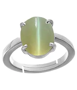 ANUJ SALES 13.25 Ratti 12.00 Carat Cat's Eye Lehsunia Stone Ring Silver Adjustable Ring for Men