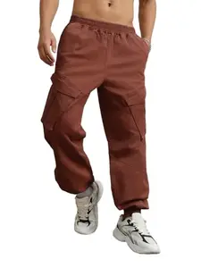 Hubberholme Men Brown Summer Cotton Loose Fit Solid Trousers_4