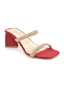 pelle albero Women Red Embellished Slip-On Block Heels Sandals PA-PL-5005_RED_39