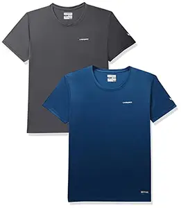 Charged Play-005 Interlock Knit Geomatric Emboss Round Neck Sports T-Shirt Teal Size 2Xl And Charged Pulse-006 Checker Knitt Round Neck Sports T-Shirt Graphite Size 2Xl