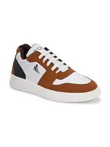 port Men's White Brown Comfortable Lightweight Outdoor Lace Up Classy Running, Walking & Gym Casual Sport Shoes