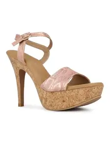 Inc.5 Womens Peach Party Wear Solid Round Toe Stiletto Heel Sandals