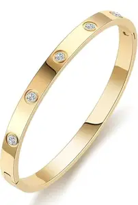 18K Gold Plated Crystal Bangle Bracelet, Hidden Push-Pull Clasp, Modern Design with Sparkling Accents, Luxury Wear for Women
