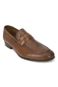 Louis Philippe Men Brown Leather Slip Ons