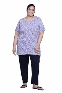 In Love Women's Cotton Plus Size Half Sleeves Semi Long All Over Printed Tshirt for Summers with One Side Pocket for Ladies L to 7XL