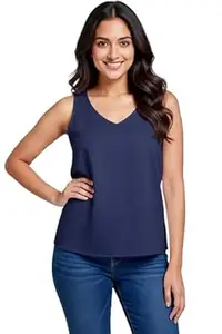 myplusfashion Women’s Solid Rayon Sleeveless V-Neck Top | Soft & Lightweight Regular Fit Casual Wear Top