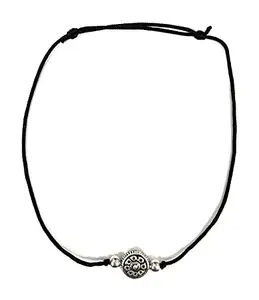 DHRUVS COLLECTION EXCLUSIVE 925 Pure Silver Round Flower Charms Black Threaded Adjustable Anklet For Women and Girls - Single Piece