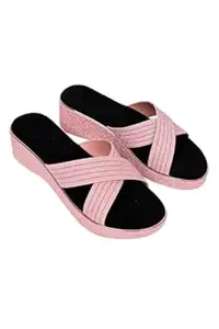 DayV Women's & Girl's Glitter Slide Sandals, Pink Wedges