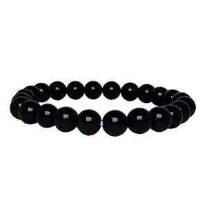 Satyamani Natural Black Obsidian Beads Bracelet for Men and Women