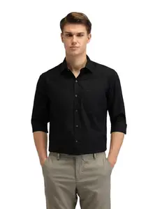 Arrow Men's Solid Full Sleeve Slim Fit Cutaway Collar Cotton Formal Shirt Black, 40