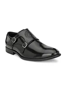 AADI Men's Black Synthetic Leather Monk Strap Formal Shoes