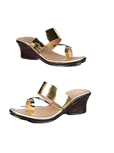 WalkTrendy Womens Synthetic Gold Open Toe Heels - 3 UK (Wtwhs534_Gold_36)