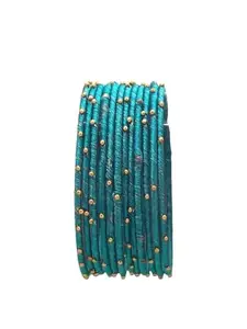 Femmibella Set Of 12 Traditional Rama Silk Thread Bangles Set For Women and Girls