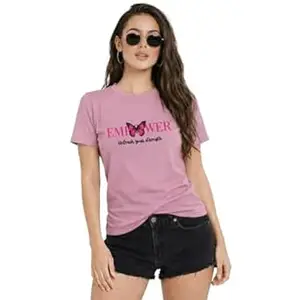 NAVRAAH Women Printed Cotton T-Shirt | Regular Fit | Round Neck | Long Sleeve | Soft Breathable Cotton Casual & Everyday Wear Top, Empower