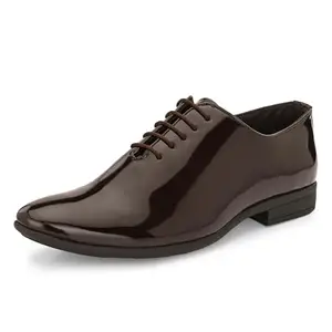 Centrino Men Glossy Formal Shoes |Lace-Up Design with Cushioned Insole for Comfort |Craftsmanship for All-Day Elegance Brown