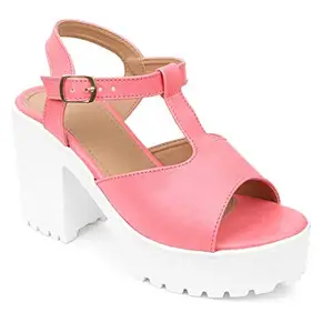 Fashion Box Women's Block Heels (Pink, 6)