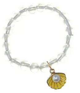BriKSHi Clear Crystal Quartz Bracelet for Women & Girls Hand Crafted Bracelet for Women & Girls/transparent Round Beads Bracelet For Women & girl (1 Pc) (Ship with pearl)||704