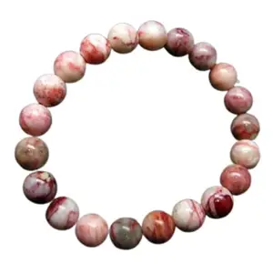 RRJEWELZ Natural Cinnabar 10mm Round Shape Smooth Cut Beads 8 Inch Stretchable Bracelet For Men & Women. Unisex Bracelet For Healing, Meditation, Prosperity, Gift & Luck|STBR_RR_10956_8.0