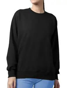THE BLAZZE Women's Cotton Stretchable Regular Fit Round Neck Full Sleeve Tshirt for Women L309 7800 (32, BLK)