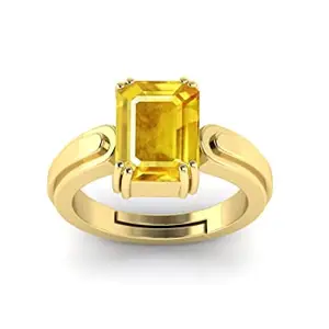 Todani Jems 14.25 Ratti Pukhraj Stone Original Certified Yellow Sapphire Gemstone Gold Plated Adjustable Woman Man Ring With Lab Certificate