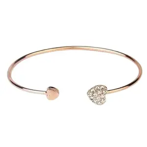 Rose Gold Cuff Bracelet with Crystal Embellished Heart Charm, 18 cm Diameter