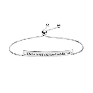 Amazon Brand - Nora Nico 925 Sterling Silver BIS Hallmarked She Believed she Could so she did Sliding Bolo Bracelet for Girls Women