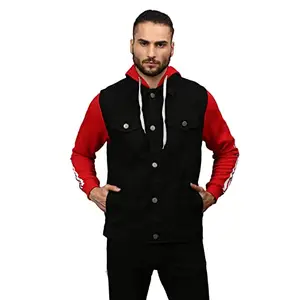 Campus Sutra Men Colorblock Full Sleeve Black Stylish Casual Denim Jacket