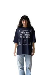 KNOCK ORIGNALS Knock Originals We are All Stories Oversized T-Shirt, Navy Blue, 180 GSM Cotton, Gothic Style