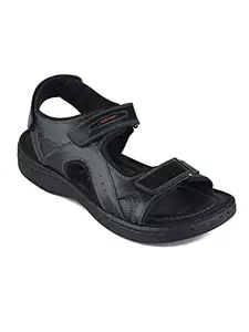 Red Chief Men's Black Leather Sandal (RC3681 001), 7 UK