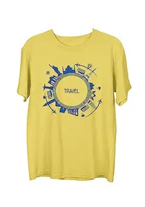Wear Your Opinion Men's S to 5XL Premium Combed Cotton Printed Half Sleeve T-Shirt (Design : Travel Globe,Yellow,XXX-Large)