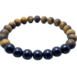 LKBEADS Tiger's Eye & Black Onyx Bracelet, Beaded Bracelet for Protection And Energy, Natural Stone Jewelry, Stylish Gift for Him And Her|8mm Round|Smooth|Multicolor|SRC_LI_000262