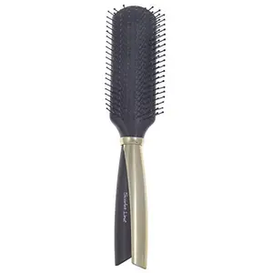 Scarlet Line Professional 9 Row Large Flat Ball Tip Nylon Bristles Hair Styling Brush with Metallic Finish Handle for Men and Women_Black Color