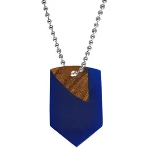 Shiv Jagdamba Pentagon-Shaped Glass Charms geometric modern Blue Wood, Acrylic Pendant Necklace Chain For Men And Women