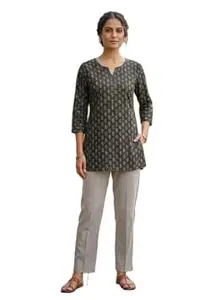 JIVAS COLLECTIVES Women’s Pure Katha Cotton & Cotton Floral Print Kurti | Short Tunic Top for Women | Round V-Neck 3/4 Sleeve Ethnic Kurti for Daily & Casual Wear