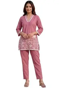 SUNDARTA Women’s Rayon Printed Kurti Pant Set | V-Neck 3/4 Sleeve Kurta with Straight Pants | Casual & Office Wear Ethnic Set