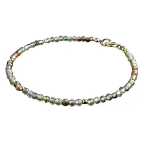 LKBEADS Blue Zircon Bracelet with Gold Plated Clasp – 2.5mm Round Beads – Faceted Cut – 7 inch – Healing, Fashion, Gift, Spiritual, Yoga|LK_STACK_01700