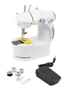 Hrishnali easy to use Mini Sewing Machine for Home Tailoring use | Mini Silai Machine with accessories Kit needle and 3 bobbins, etc... I Needle and Sewing Accessories kit (White & Purple)
