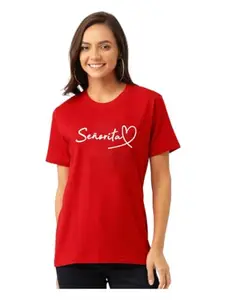 Cotton Blend Round Neck Half Sleeve Printed T Shirt for Women, Pack of 1, Red, M, WHS RD-030